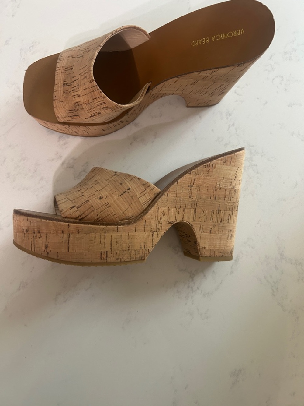 Veronica Beard Cork Platform Slide Mules in Natural
